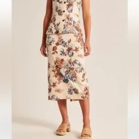 Abercrombie & Fitch Floral Printed Linen Blend Midi Skirt (Read Description) - Picture 8 of 8